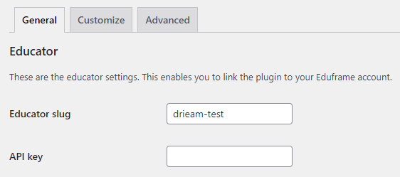 Educator API settings